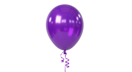 Shiny purple balloon with curly ribbon, isolated on transparent background