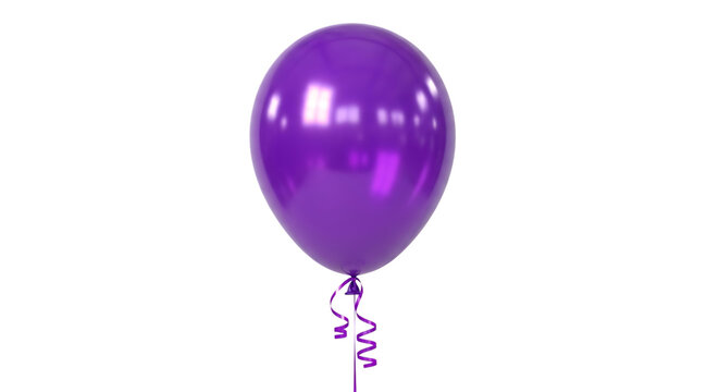 Shiny purple balloon with curly ribbon, isolated on transparent background