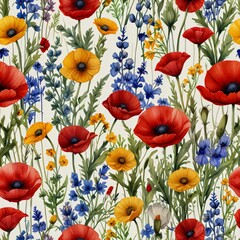 Watercolor illustration of wildflowers on white background_6