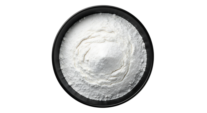 A bowl of white powder isolated on transparent background