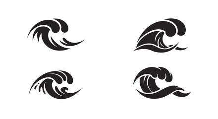 Four abstract black wave designs isolated on a plain white background