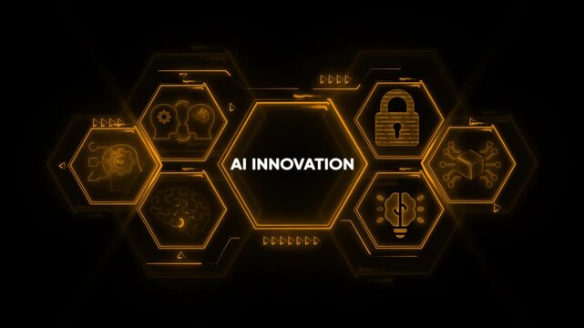 AI Innovation Concept with Futuristic Digital Icons and Hexagonal Grid artificial intelligence future