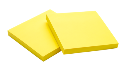 Two yellow sticky notes isolated on transparent background