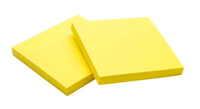 Two yellow sticky notes isolated on transparent background