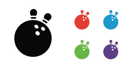 Colorful bowling balls and pins icon set simple flat design illustration