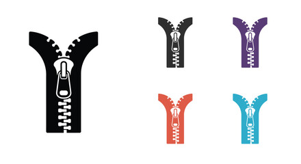 A collection of colorful zipper icons in various open positions