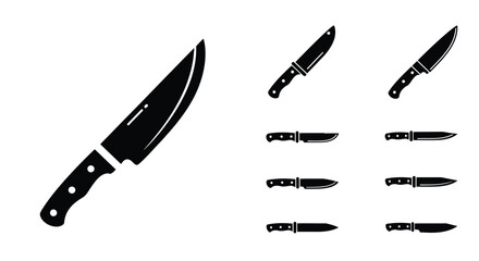 A collection of various kitchen knives and smaller blade icons displayed