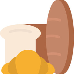 Assortment of Baked Goods Including a Croissant Slice of Bread and Baguette on a Brown Background with Transparent Overlay