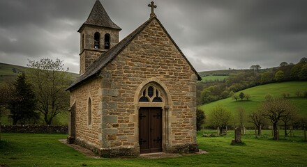 Fototapeta premium Rural Chapel Serenity An Ancient Sanctuary in the French Countryside