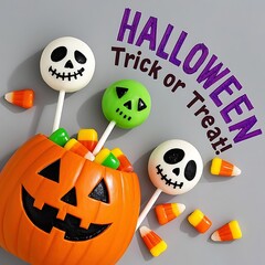 Halloween pumpkin with candy and skull pops
