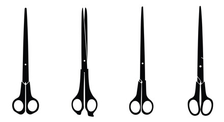 Four black scissors arranged in a simple graphic monochrome composition