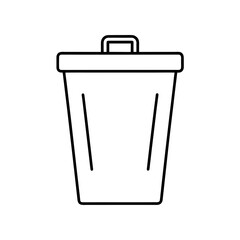 Outline drawing of a trash can with a handle on top on transparent background