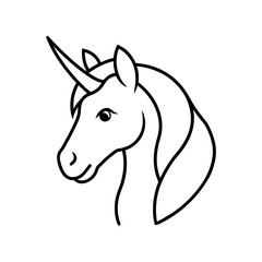 Unicorn head outline with flowing mane and horn art on transparent background