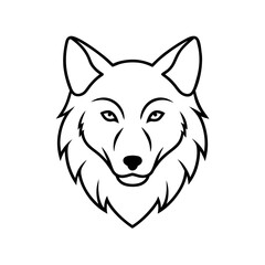 Illustration of a wolf head in black and white line on transparent background