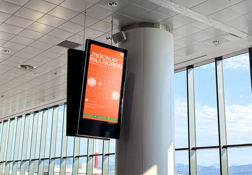 Vertical Airport Info Display Screen Billboard Mockup