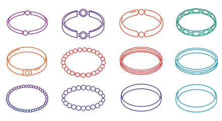 Various colorful line art bracelet designs arranged in a neat grid layout