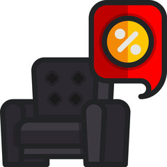 Black Armchair With Red Discount Tag Showing Percentage Sign On A Transparent Background Graphic Design Element For Advertising