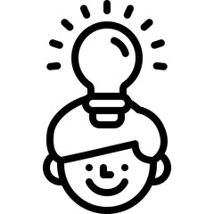 Black Line Art Icon Of A Head With A Lightbulb Above Symbolizing An Idea Or Innovation On A Transparent Background