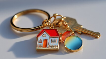 Close-up of a golden house-shaped keychain