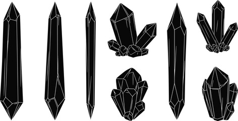 crystal, gemstone, mineral, silhouette, geometric, cluster, faceted, gem, quartz, diamond, abstract, vector, illustration, design, decorative, natural, stone, rock, structure, formation, pattern