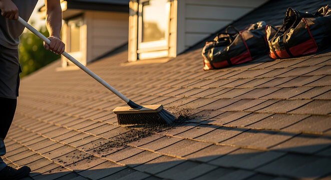 Roofer Inspecting Shingles with Camera on Roof