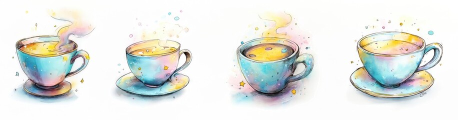 Cute watercolor illustration of  colorful teacup