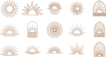 Collection of Bohemian Sunburst Designs in Various Styles for Decorative and Artistic Purposes