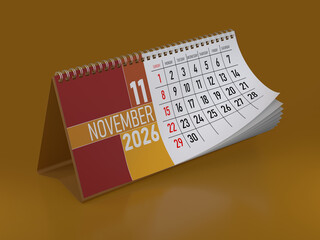Desktop calendar showing November 11th, 2026, planning future events and managing time efficiently