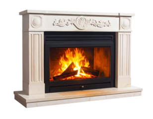 fireplace with burning logs izole edildi 