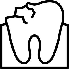 Broken Tooth Icon Showing Decay and Damage Against a Clean White Background With Simple Line Art Illustration