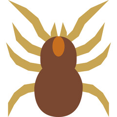 Brown and Tan Spider Icon With Eight Legs and Orange Head Segment on Transparent Background Minimalist Insect Graphic