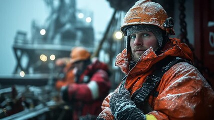 Firefighter in extreme cold weather conditions on duty.