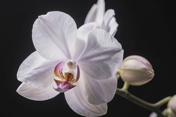 White flower with a pink center is the main focus of the image