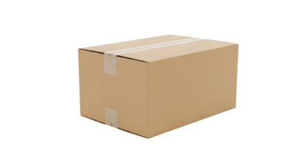 A closed cardboard box isolated on a transparent background, ready for shipping or storage