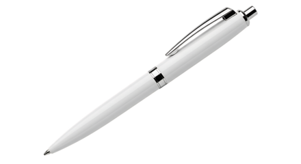 A white ballpoint pen with a silver clip isolated on transparent background