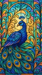Fototapeta premium Vibrant peacock stained glass mobile wallpaper