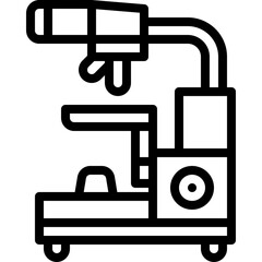 A black outline icon of a microscope on a white background representing science and research with detailed components and a transparent background for easy integration into digital designs