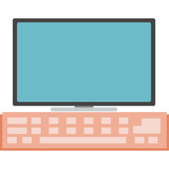 A Flat Illustration of a Computer Monitor and Keyboard on a White Background
