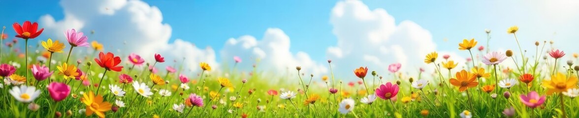 Vibrant Spring Wildflowers in Full Bloom Under a Sunny Sky Perfect for Websites and Spring Projects