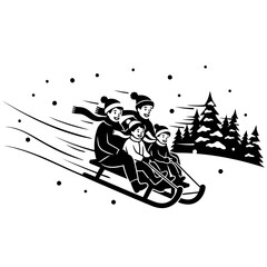 Enjoying winter outdoors vector art of family sledding in winter