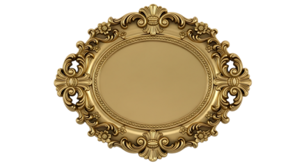 Ornate oval golden decorative mirror frame isolated on transparent background