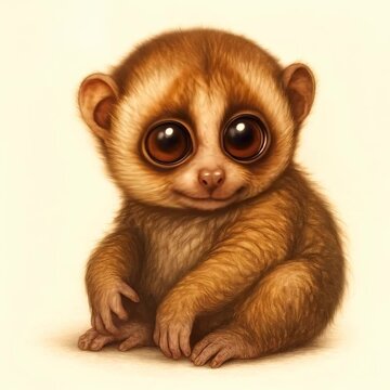 Cute baby loris closes eyes then opens them wide in sequence, expressing curiosity and innocent wonder, animation footage