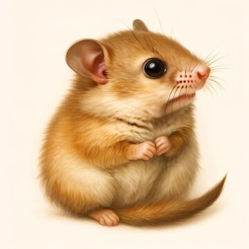 Cute little dormouse portrait looking up and to the side, small brown rodent with big black eyes animation footage