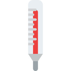 A Tall Vertical Thermometer With A Gray Base And A White Tube Displaying A Red Liquid Column Indicating A High Temperature Against A Transparent Background