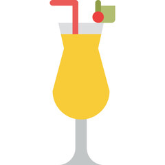 A Tall Yellow Cocktail Drink in a Hurricane Glass with Red Straw and Cherry Garnish on a White Background