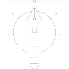Abstract dotted light bulb outline centered on a transparent background with symmetrical geometric elements top and bottom representing innovation and ideas