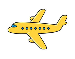 Yellow passenger airplane isolated cartoon vector illustration