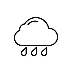 Simple black and white line drawing of a cloud with raindrops