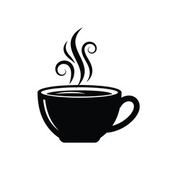 A black cup with swirling steam rises a striking image silhouette