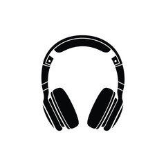 A striking black headphone design presented as a bold silhouette